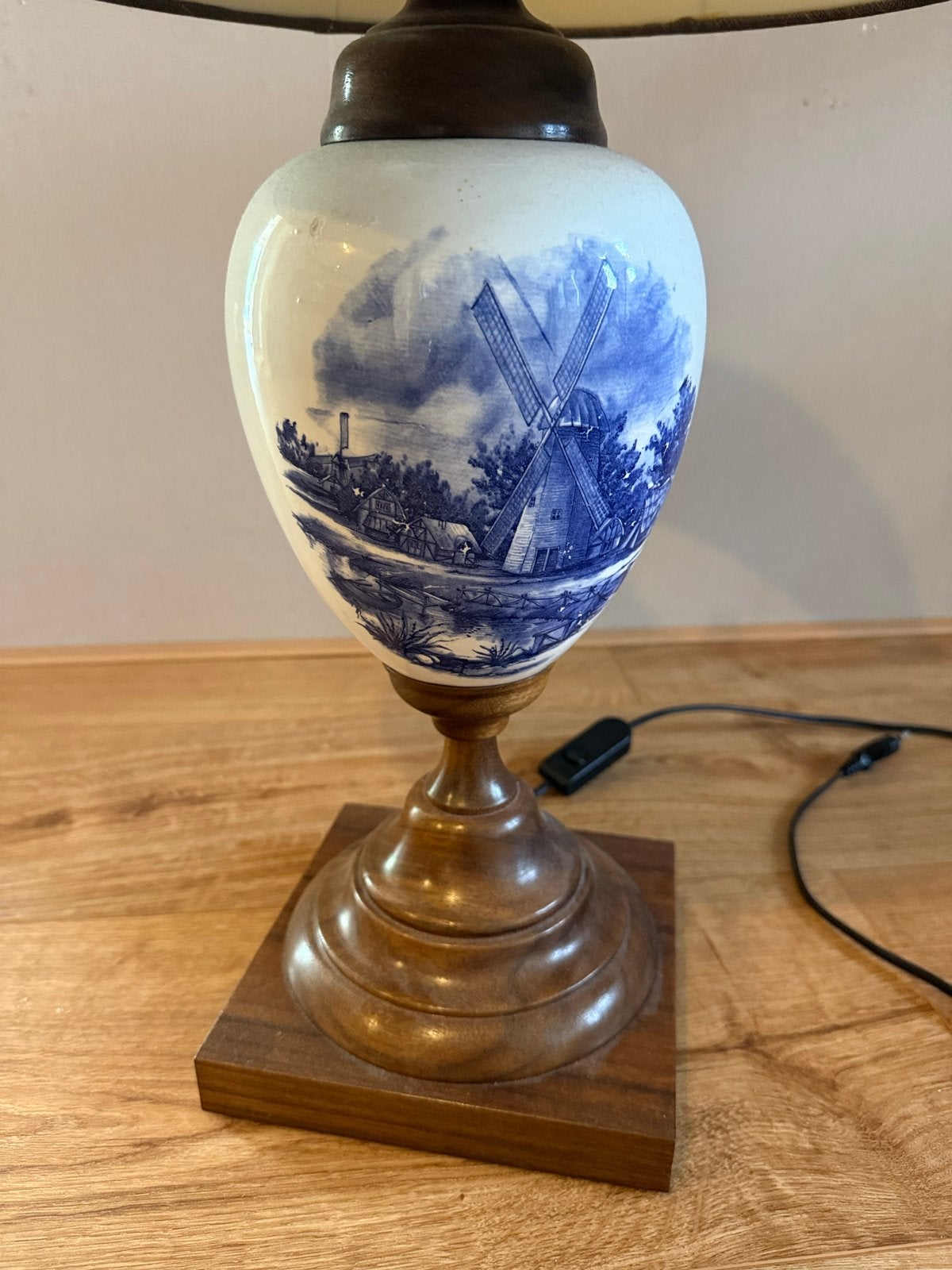 Antieke Schemerlamp Delfts Blauw, Blauw, Met schakelaar, Gebruikt, Overige merken