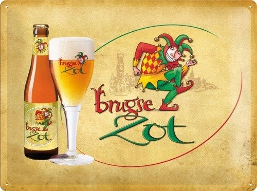 Brugse Zot bier fles glas relief reclamebord van metaal deco