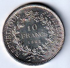 10  francs  1965  Frankrijk. km. 932, Ophalen of Verzenden, Frankrijk, Losse munt, Zilver