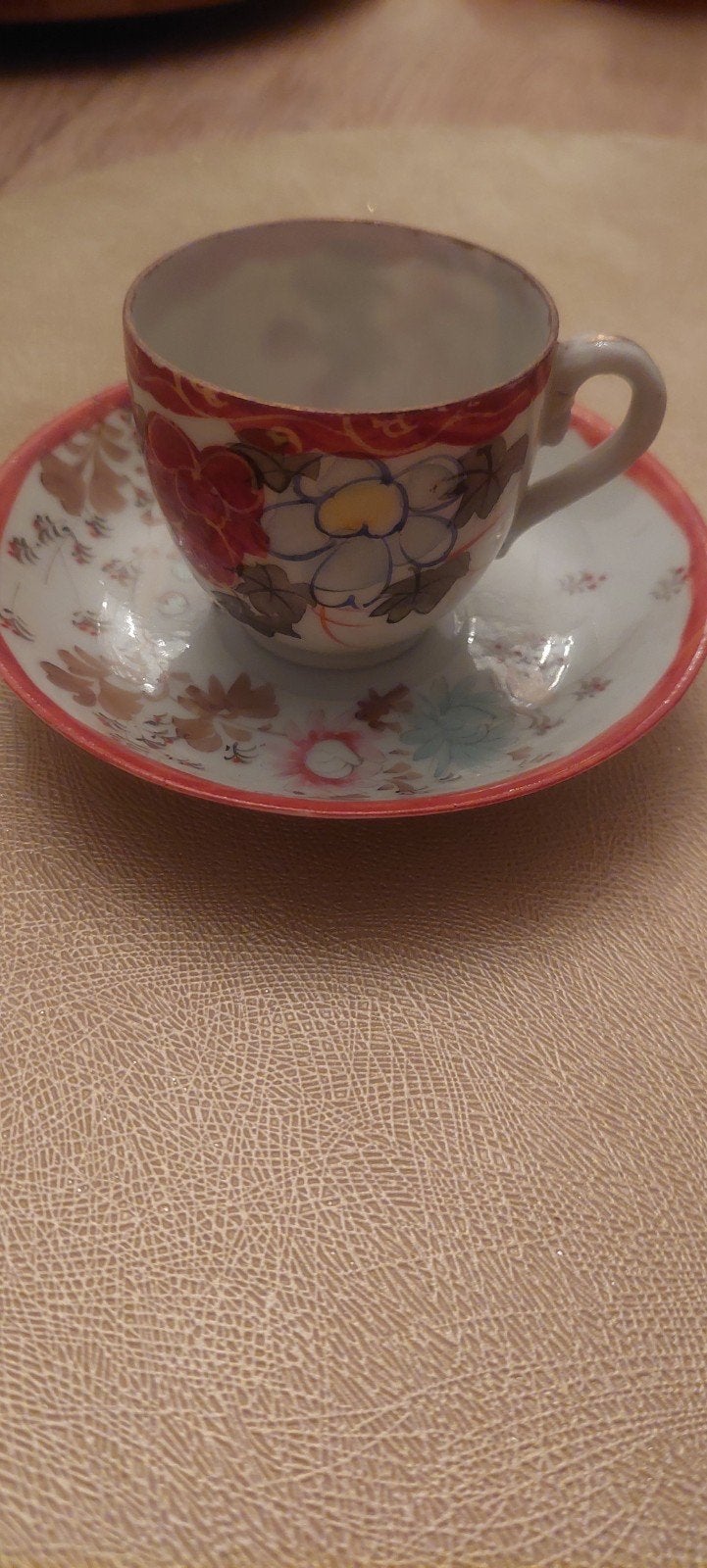 Antiek bloemen theekopje met schotel, Antiek en Kunst, Ophalen