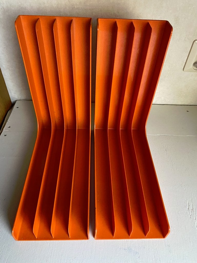 Vintage Oranje Kunststof LP-houders - 2 Platenrekken - Ellen, Ophalen of Verzenden, Gebruikt, Overige formaten