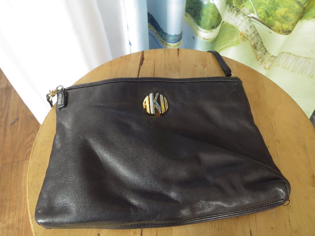 anne klein II logo leather crossbody bag navy vintage 90s, Overige merken, Gebruikt, Blauw, Ophalen of Verzenden