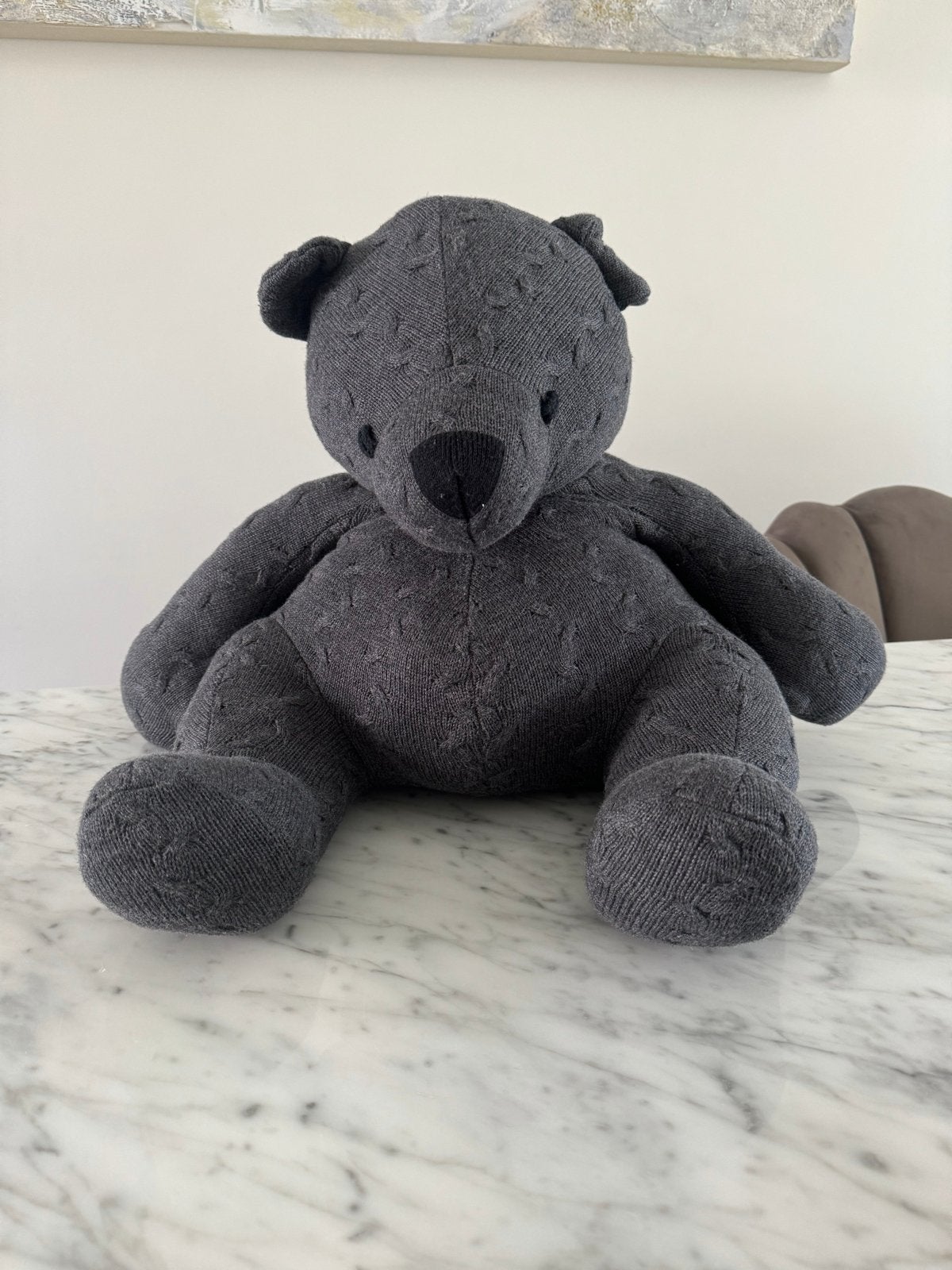 Grijze gebreide teddybeer knuffel 30cm, Kinderen en Baby's, Speelgoed | Knuffels en Pluche, Ophalen, Beer, Grijs, Zo goed als nieuw