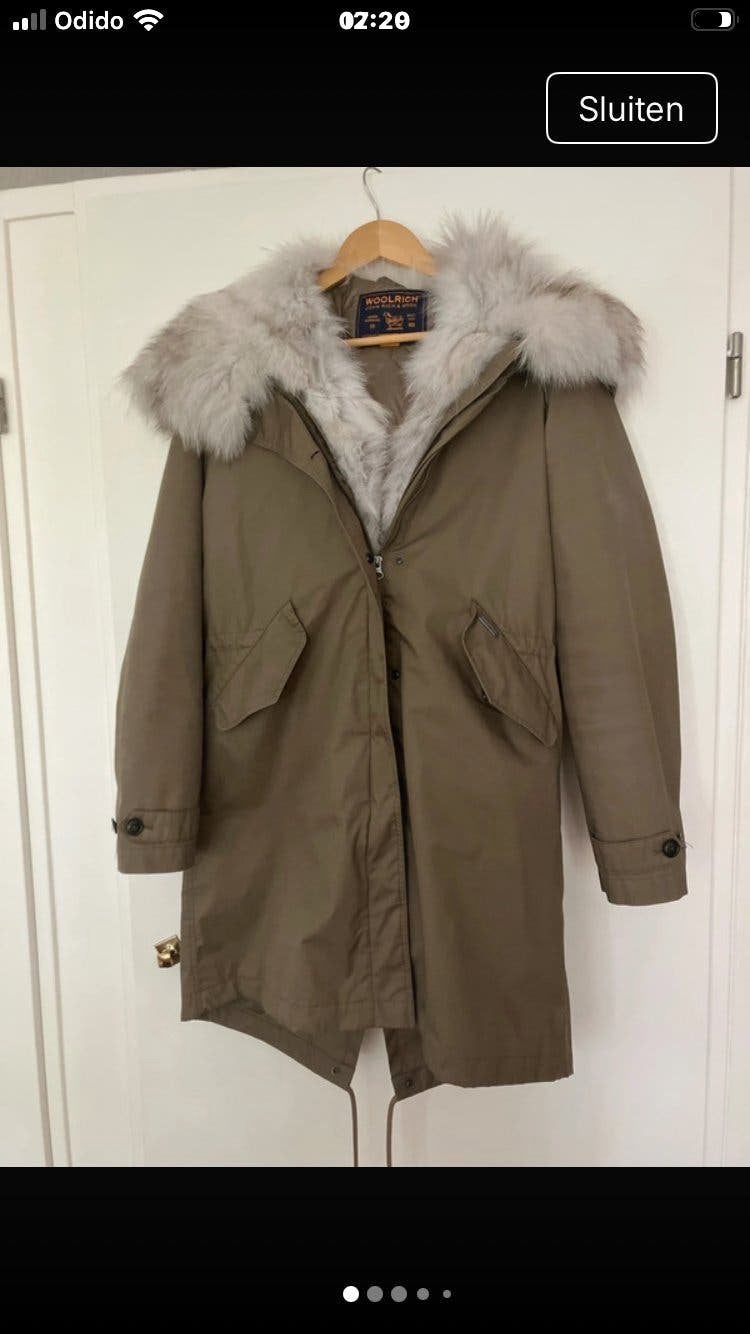 Woolrich winterjas maat L met uitneembare voering en bontkra, Ophalen of Verzenden, Zo goed als nieuw, Maat 42/44 (L), Groen