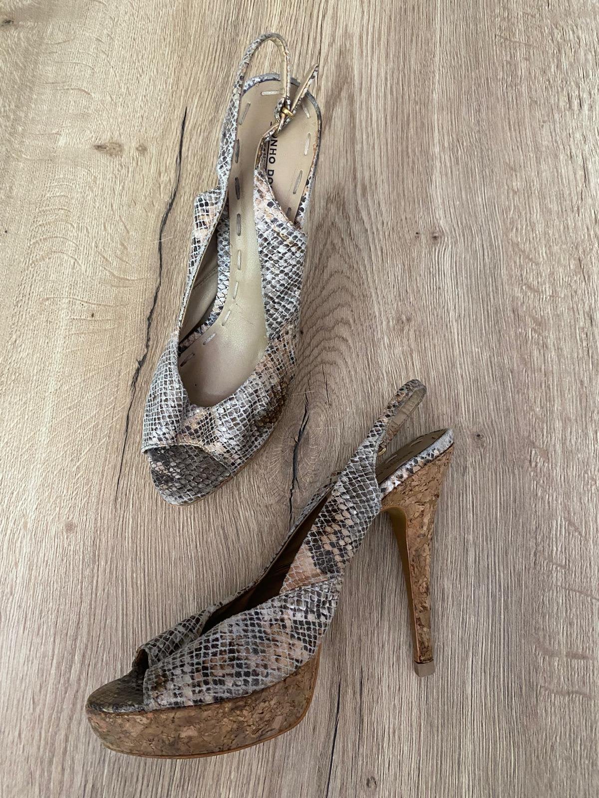 Sonho dos Pés slingback pumps slangenprint – maat 37 – kurk, Pumps, Bruin, Ophalen of Verzenden, Gedragen