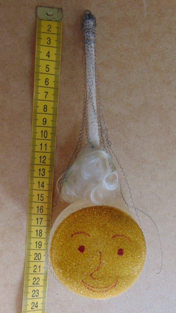 Antieke Maan ornament met engelenhaar en tinsel draad, Ophalen of Verzenden, Gebruikt