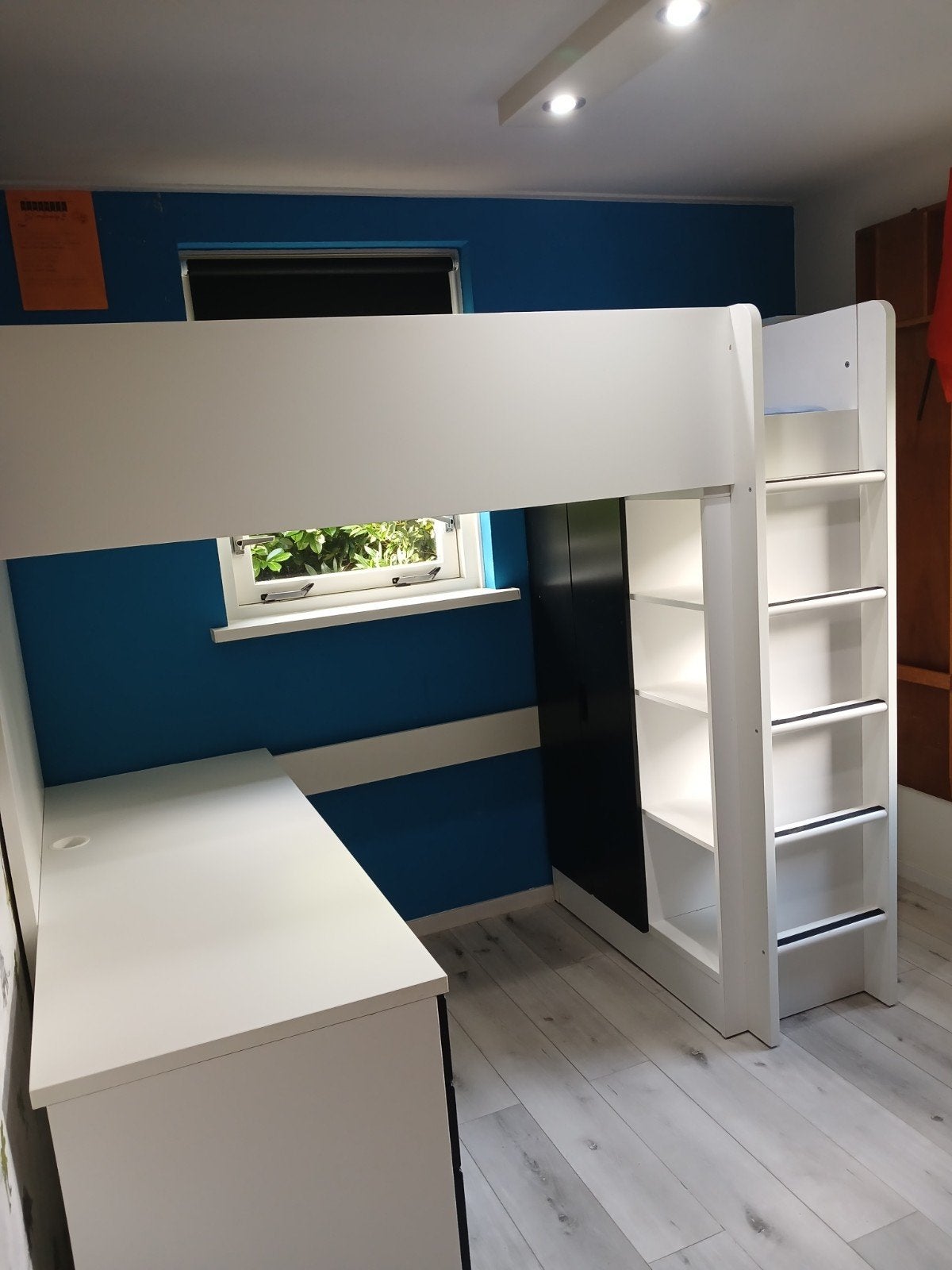 Ikea hoogslaper met bureau en kast - Wit zwart, Ophalen, 85 tot 100 cm, Gebruikt, Hoogslaper of Stapelbed