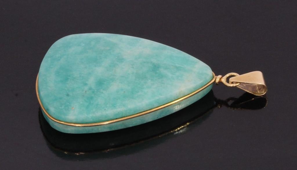 Larimar edelsteen fraaie 14k gouden ketting hanger vintage, Verzenden, Goud, Hanger, Met edelsteen