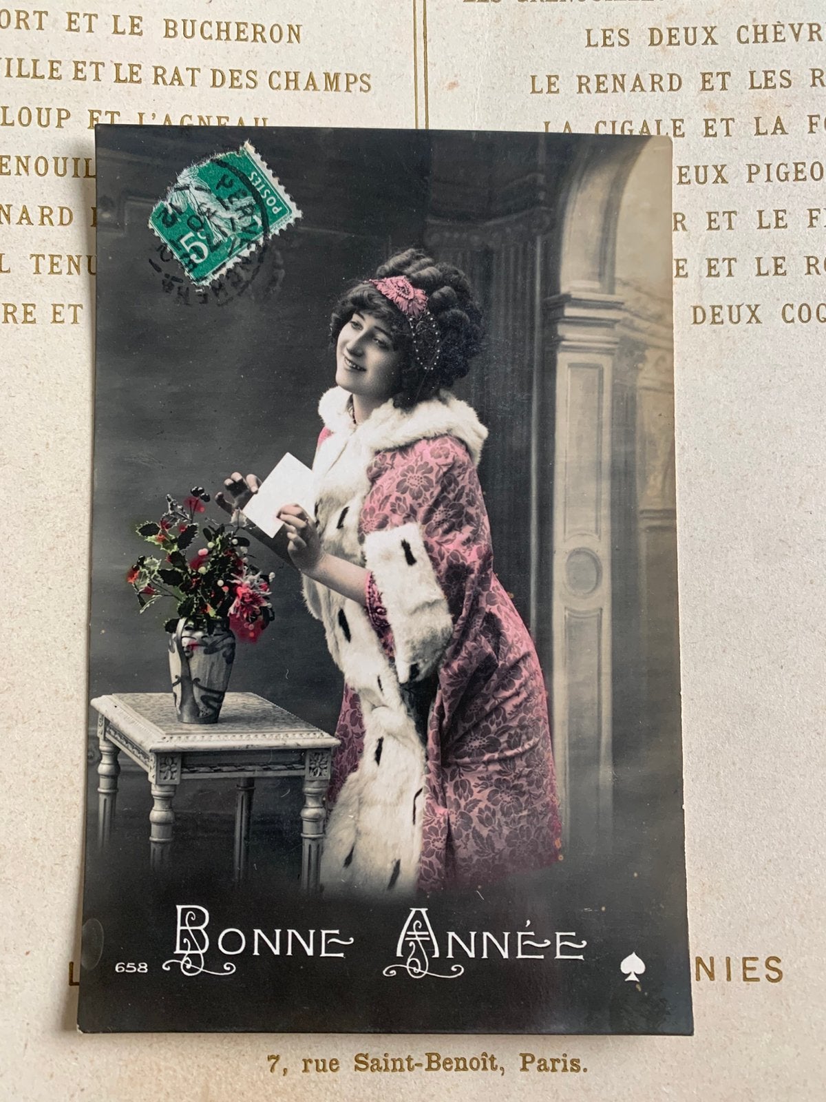 1912 Bonne Année - dame in roze jas (EL), Ophalen of Verzenden, Voor 1920, Gelopen, Feest(dag)