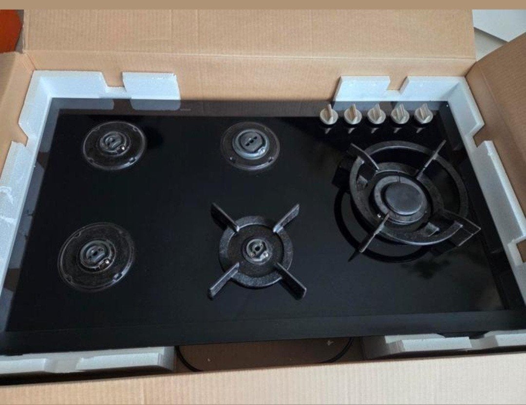 Nieuw gasfornuis 5-pits, zwart glas, inbouw, Witgoed en Apparatuur, Kookplaten, Ophalen, Gebruikt, Inbouw, Gas