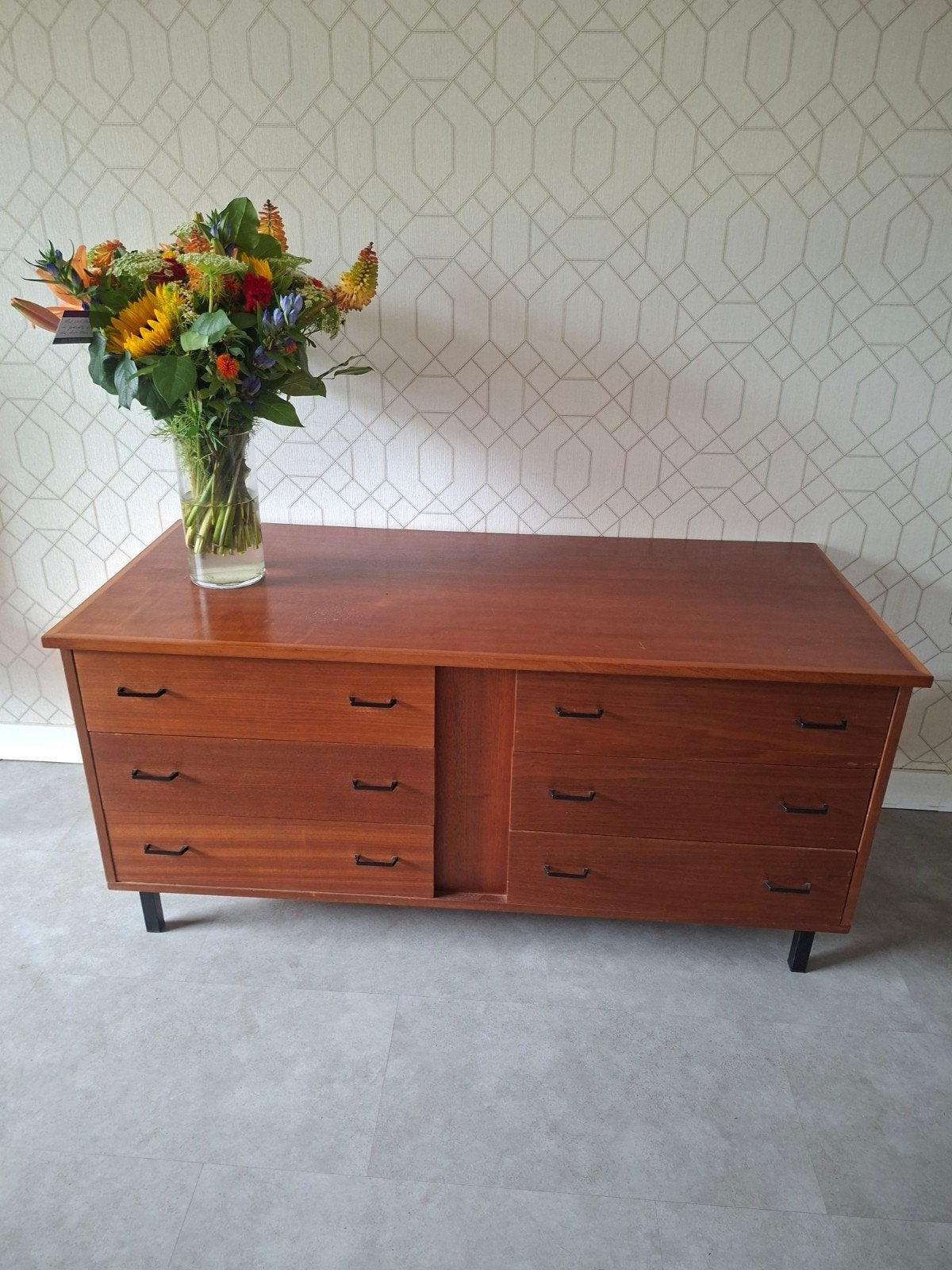 Vintage Wandkast met Lades - Teakhout, Ophalen, Gebruikt, 150 tot 200 cm, Teakhout