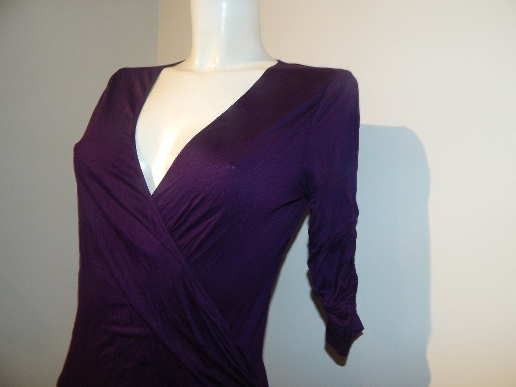 Wolford aubergine paars truitje overslag gesmockt mt L, Verzenden, Paars, Maat 42/44 (L), Zo goed als nieuw