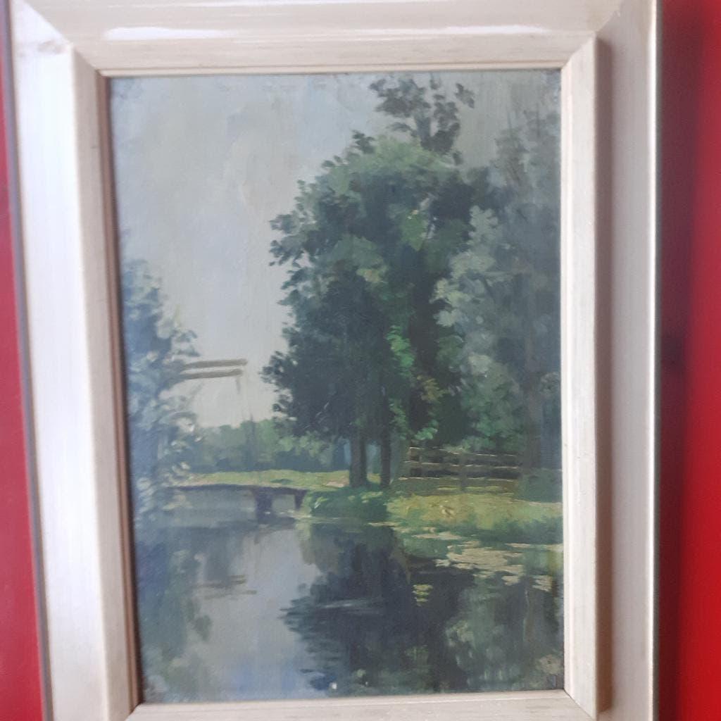Haagse school - landschap met ophaalbrug., Antiek en Kunst, Kunst | Schilderijen | Klassiek, Ophalen of Verzenden