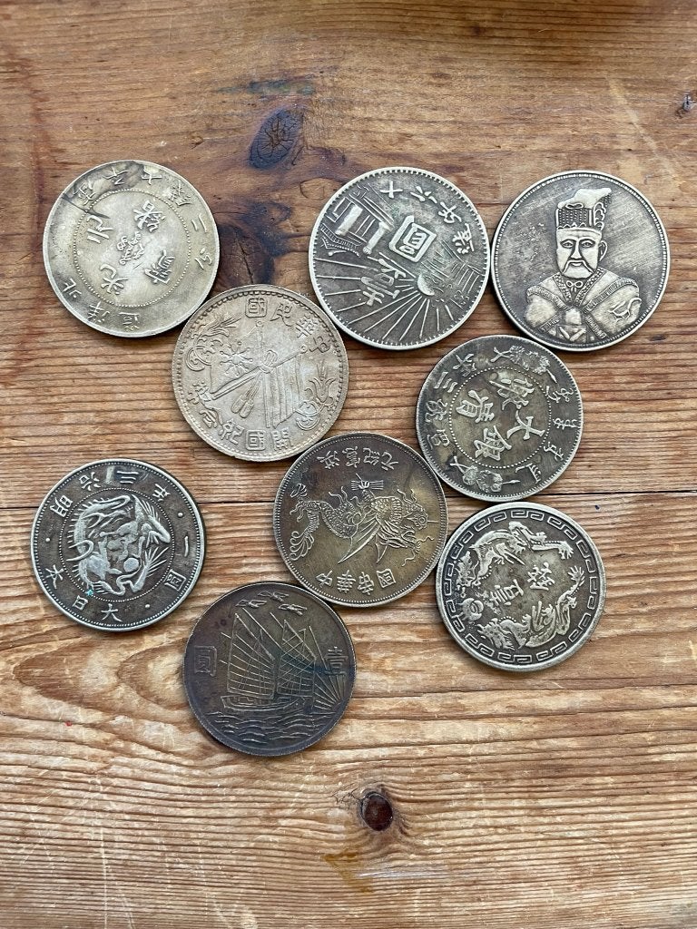9 naslagen / replica's van zilveren Chinese munten, Ophalen of Verzenden, Oost-Azië, Setje, Zilver