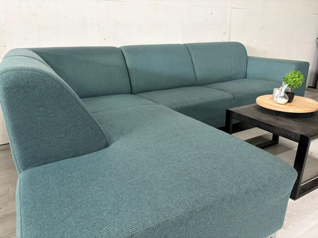Hoekbank Turquoise - Professioneel gereinigd, 250 tot 300 cm, Hoekbank, Ophalen of Verzenden, Zo goed als nieuw