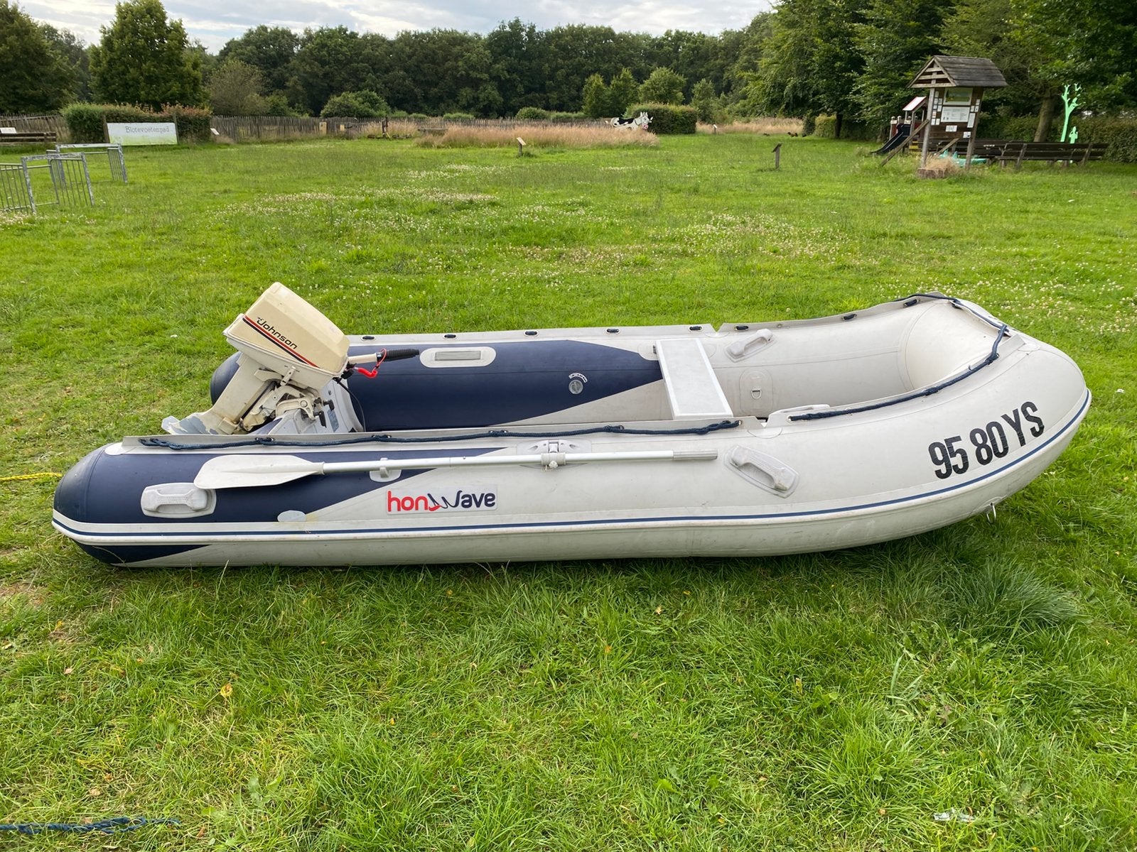 Honwave MX350 ALU + Johnson 6 pk motor., Ophalen, Aluminium, Gebruikt, Zodiac