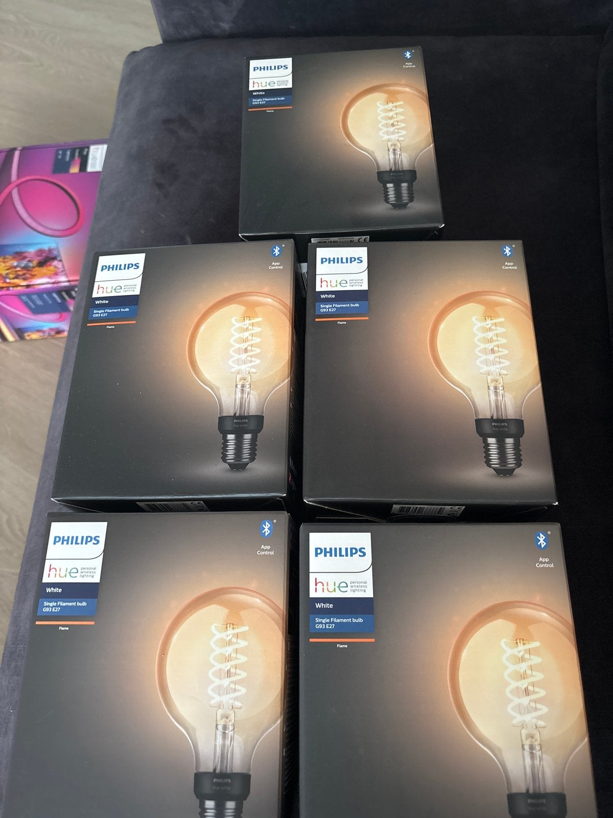 5x Philips Hue Single Filament G63 E27 lampen, Huis en Inrichting, Gebruikt, Philips Hue, E27 (groot), Bedienbaar via app