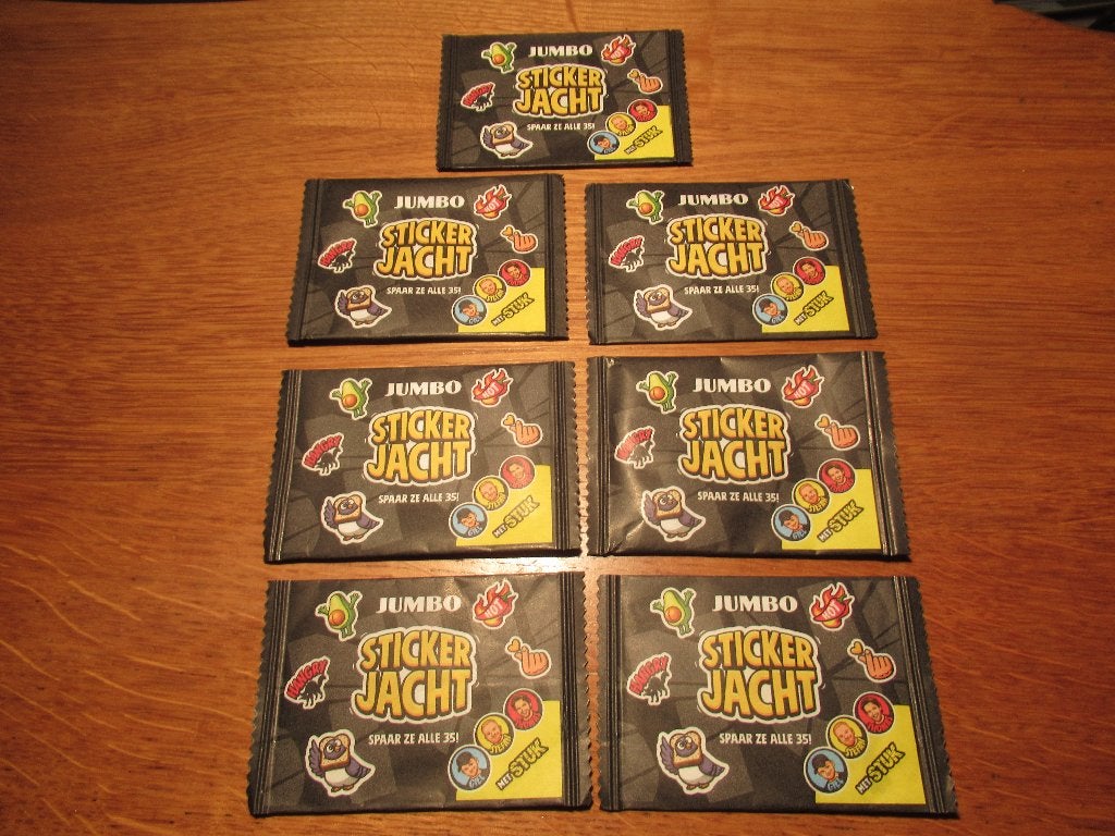 7x dichte pakjes sticker stickerjacht Jumbo, Verzamelen, Albert Heijn, Verzenden
