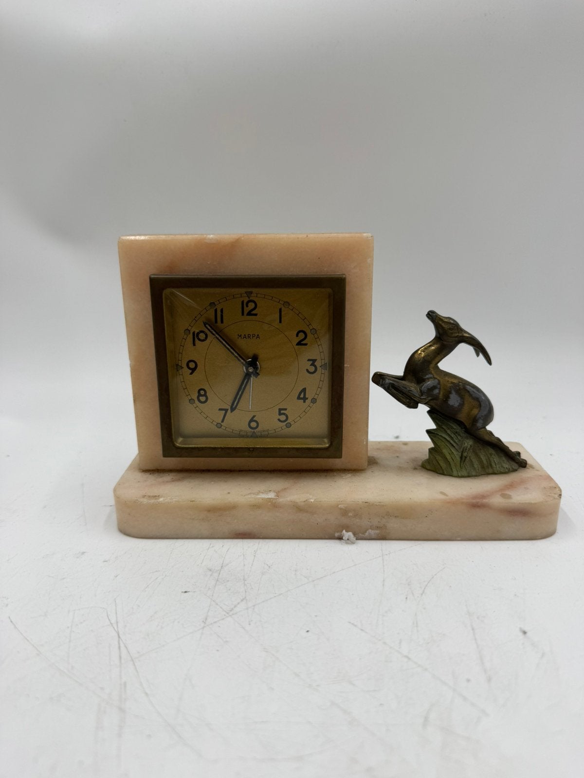 Vintage Art Deco Tafelklok Marpa op Onyx Voet met SGazelle, Antiek en Kunst, Ophalen of Verzenden