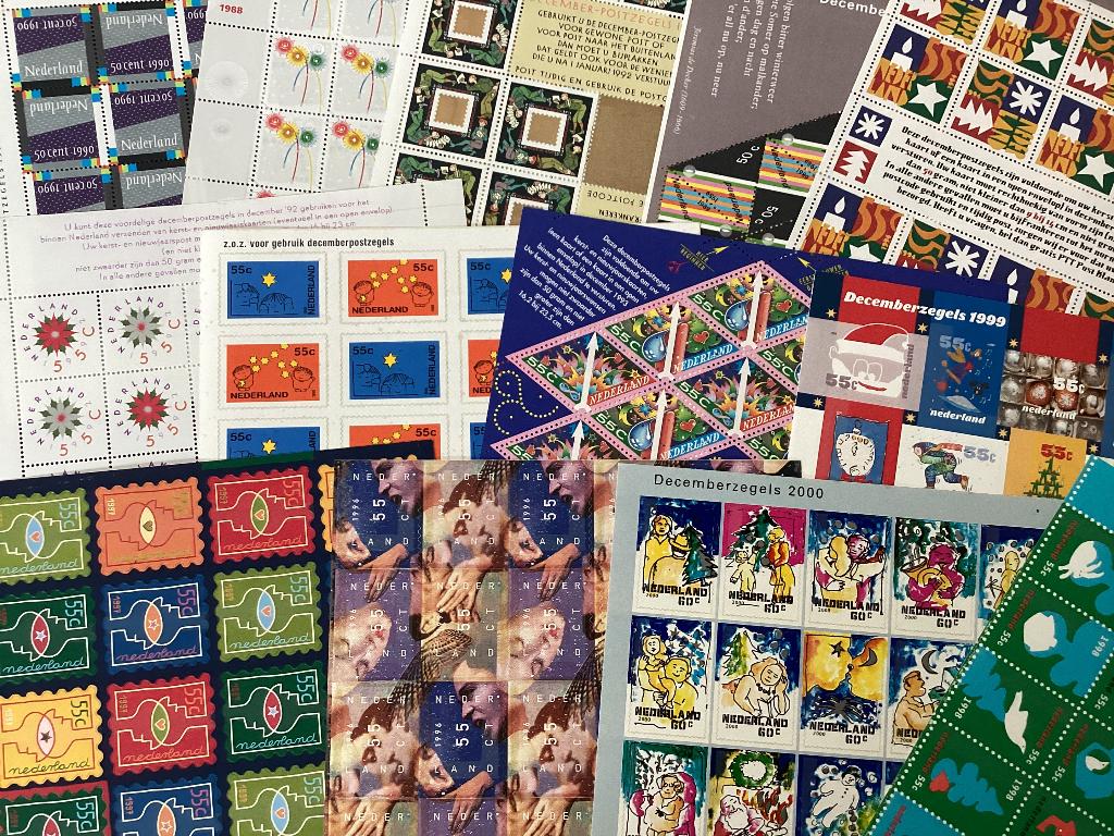 1988-2000, 13 verschillende vellen decemberzegels, postfris, Verzenden, Na 1940, Postfris