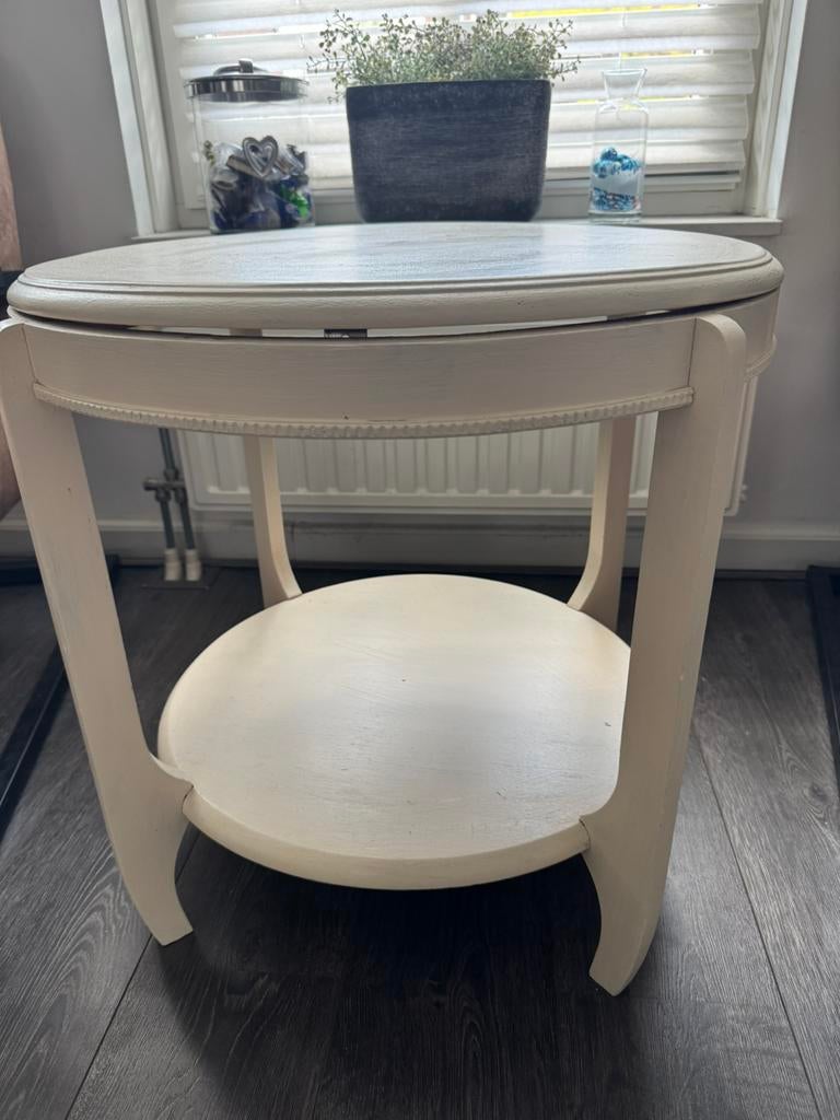 Rond eiken tafeltje, Huis en Inrichting, Tafels | Sidetables, Ophalen, Gebruikt, 50 tot 100 cm, Landelijk