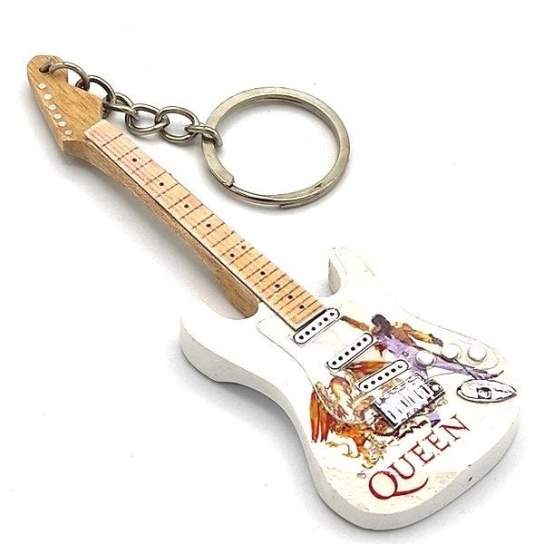 Queen Freddie Mercury wit sleutelhanger gitaar van hout, Info@deconoord.nl, Deco Noord, Nieuw, Ophalen of Verzenden