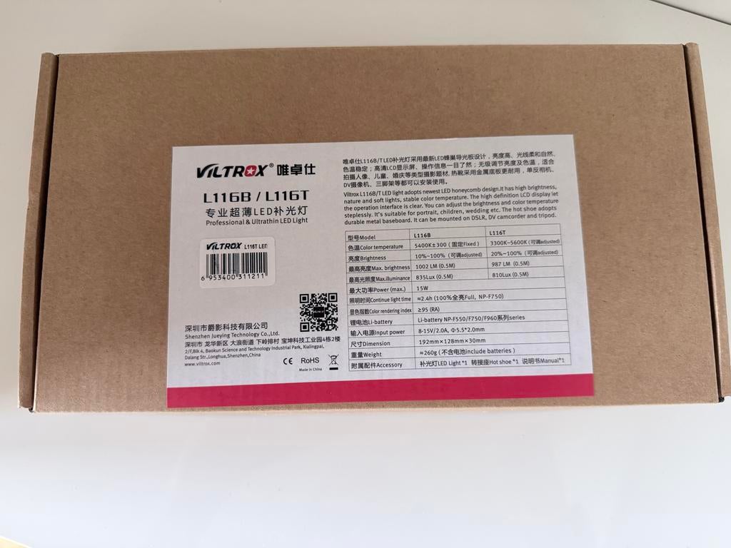 Twee Viltrox L116T LED Videolampen met batterij en oplader, Ophalen of Verzenden, Zo goed als nieuw