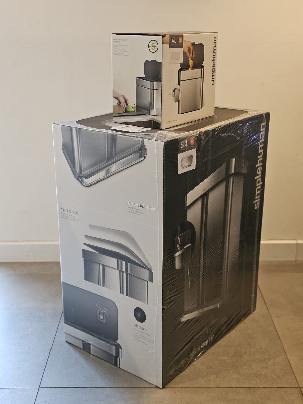 Simple Human 85L pedaalemmer met compostbakje - Nieuw!, Huis en Inrichting, Ophalen, Met pedaal, Nieuw, 40 liter of meer