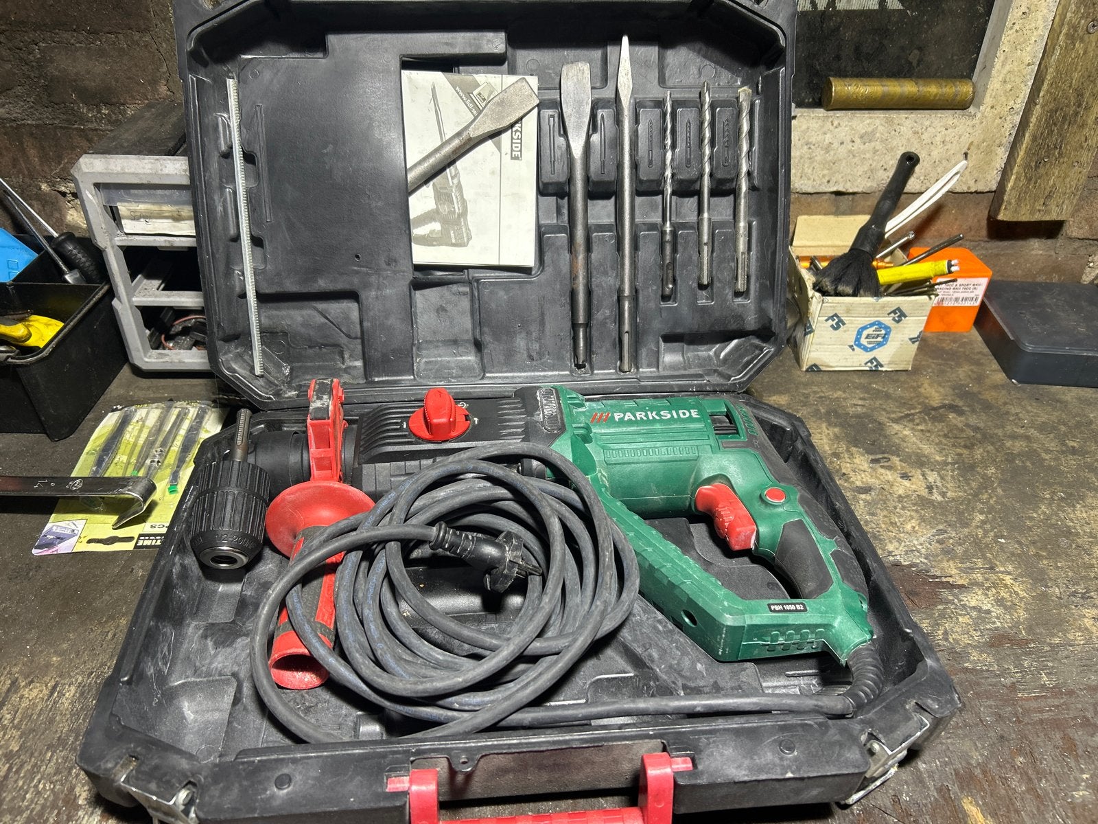 Parkside Boorhamer PBH 1500 F6 met accessoires, Doe-het-zelf en Verbouw, Gereedschap | Boormachines, Ophalen, Boor- en/of Breekhamer