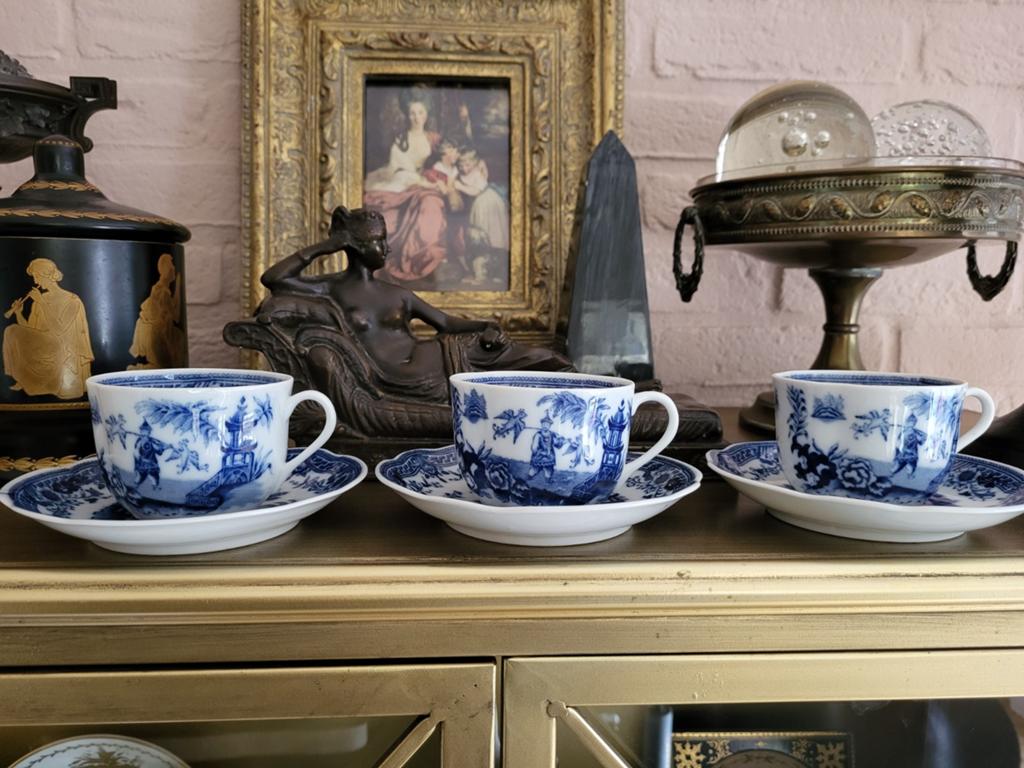 Drie blauw witte kop en schotels van Arabia, Ophalen of Verzenden