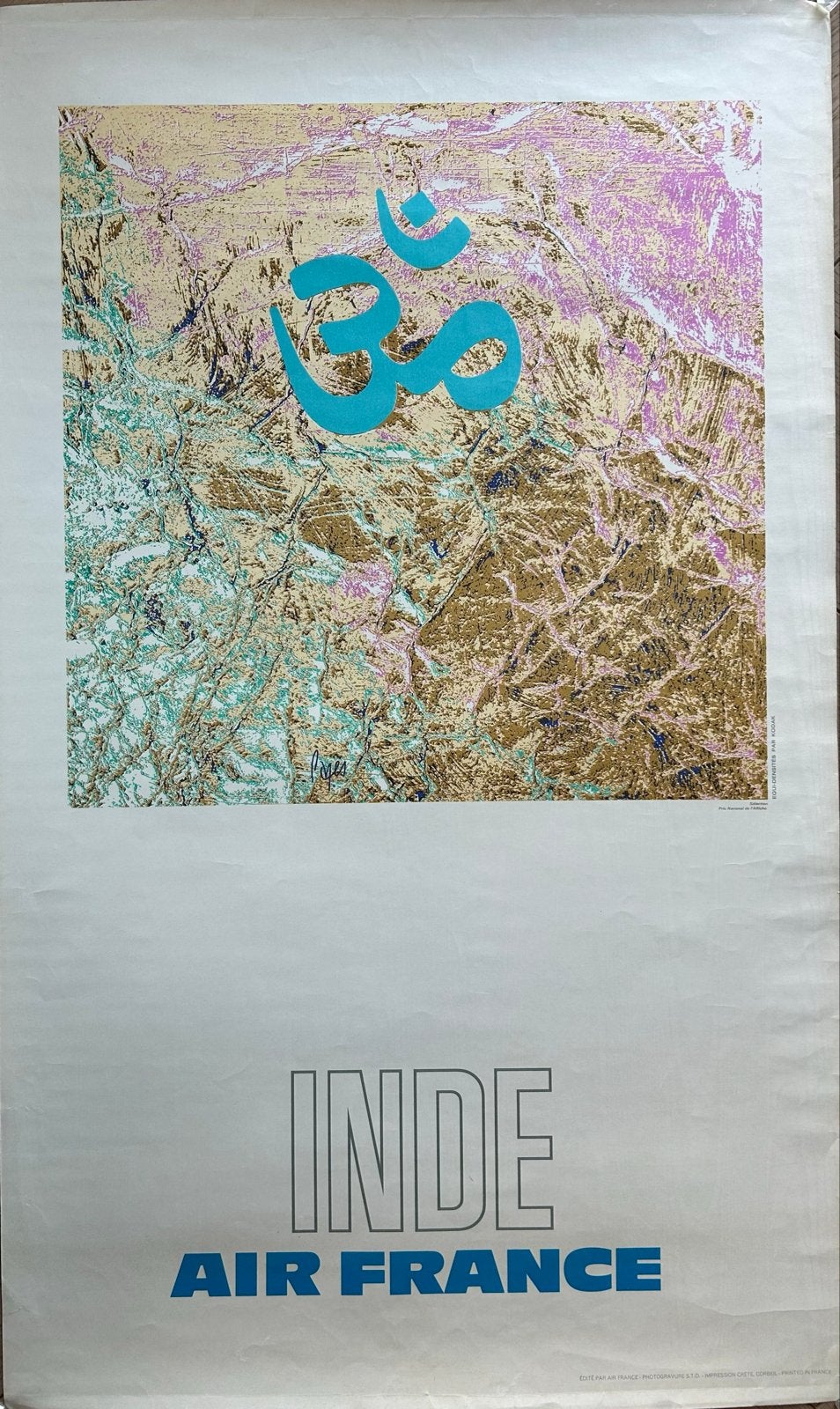Vintage Air France 'Inde' Poster - J. L. Lopez (1960s), Ophalen of Verzenden, Gebruikt, Kaart, Foto of Prent