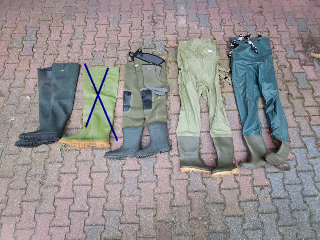 Verschillende lieslaarzen/ waadbroeken maat 45/46/47, Ophalen, Gebruikt, Kleding