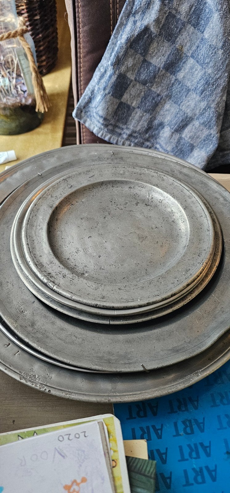 Antiek Tinnen Servies en Decoratie Set, Antiek en Kunst, Ophalen
