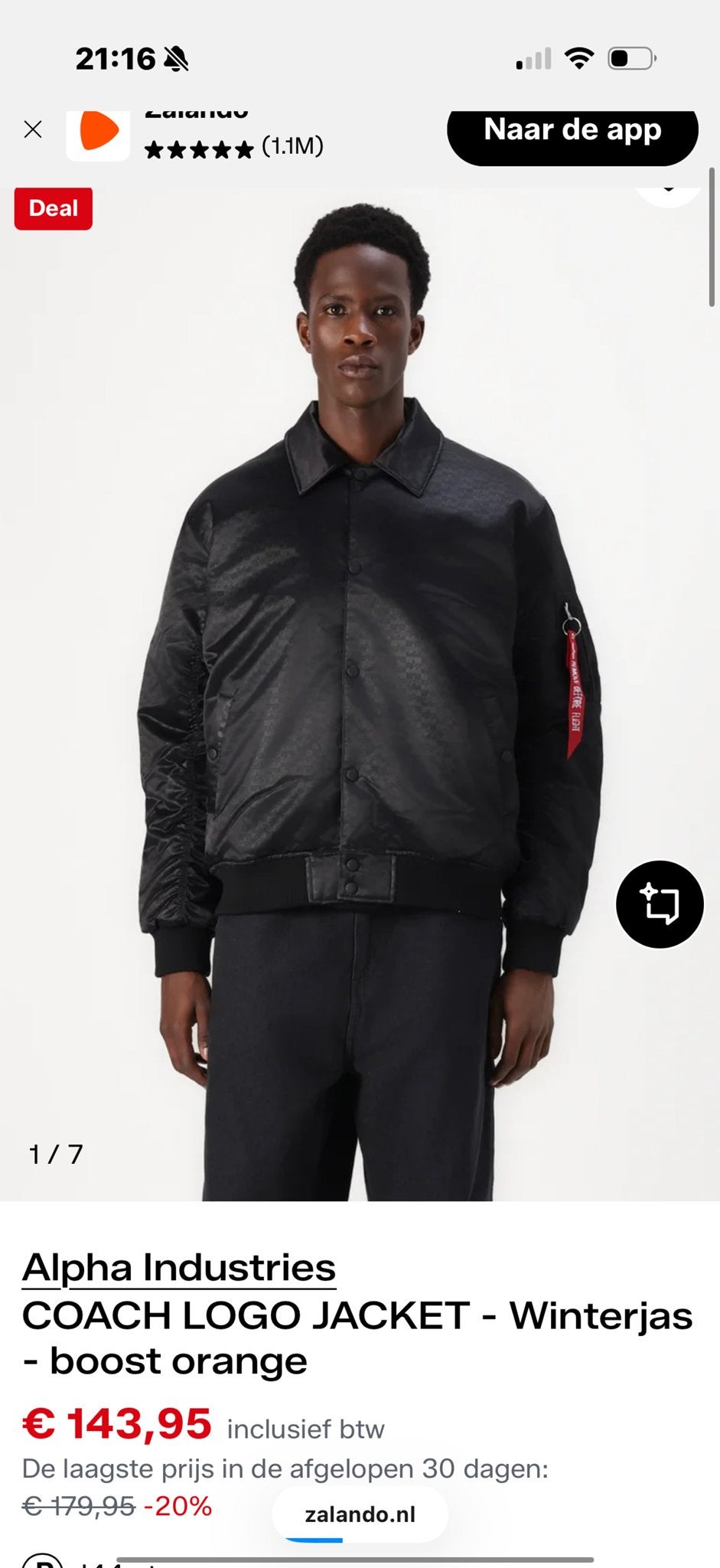 Alpha Industries COACH LOGO JACKET - Winterjas, Kleding | Heren, Ophalen of Verzenden, Nieuw, Maat 48/50 (M), Zwart