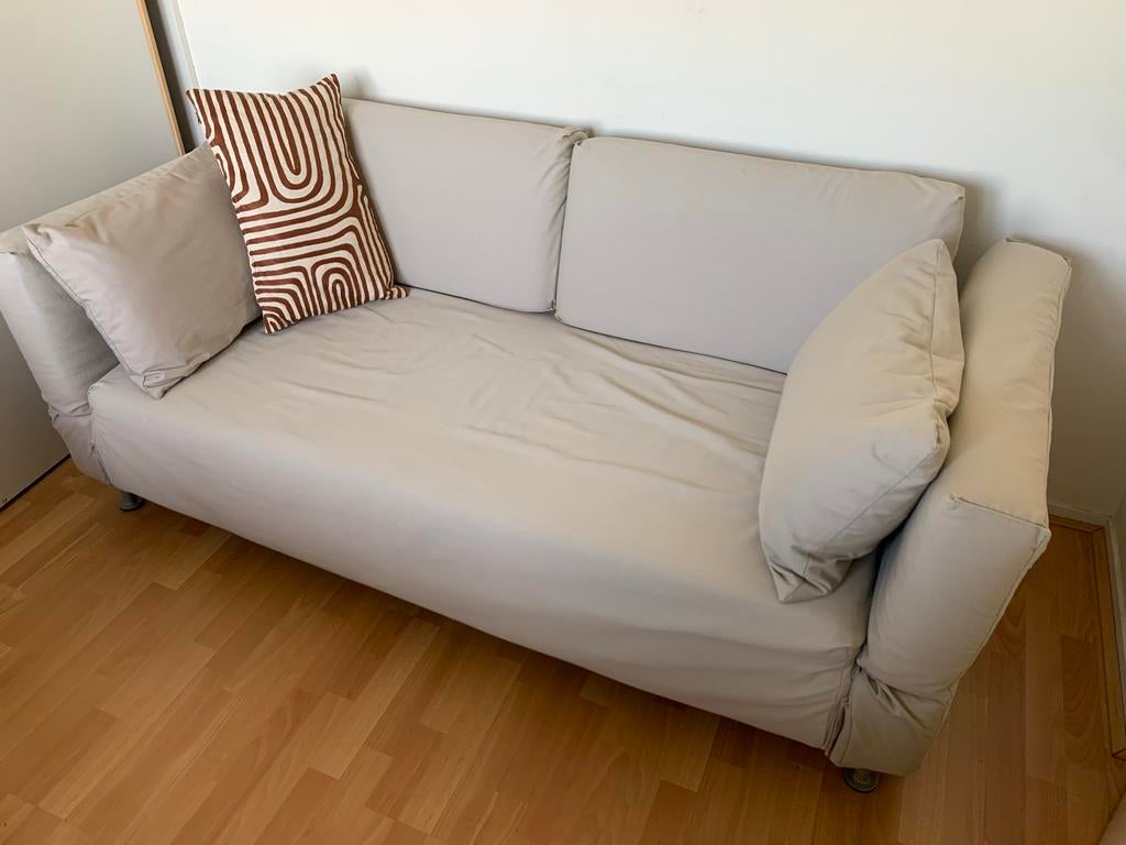IKEA Zandkleurige Slaapbank incl. Beige en zwarte Hoes, Huis en Inrichting, Ophalen, Eenpersoons, Beige, 140 cm
