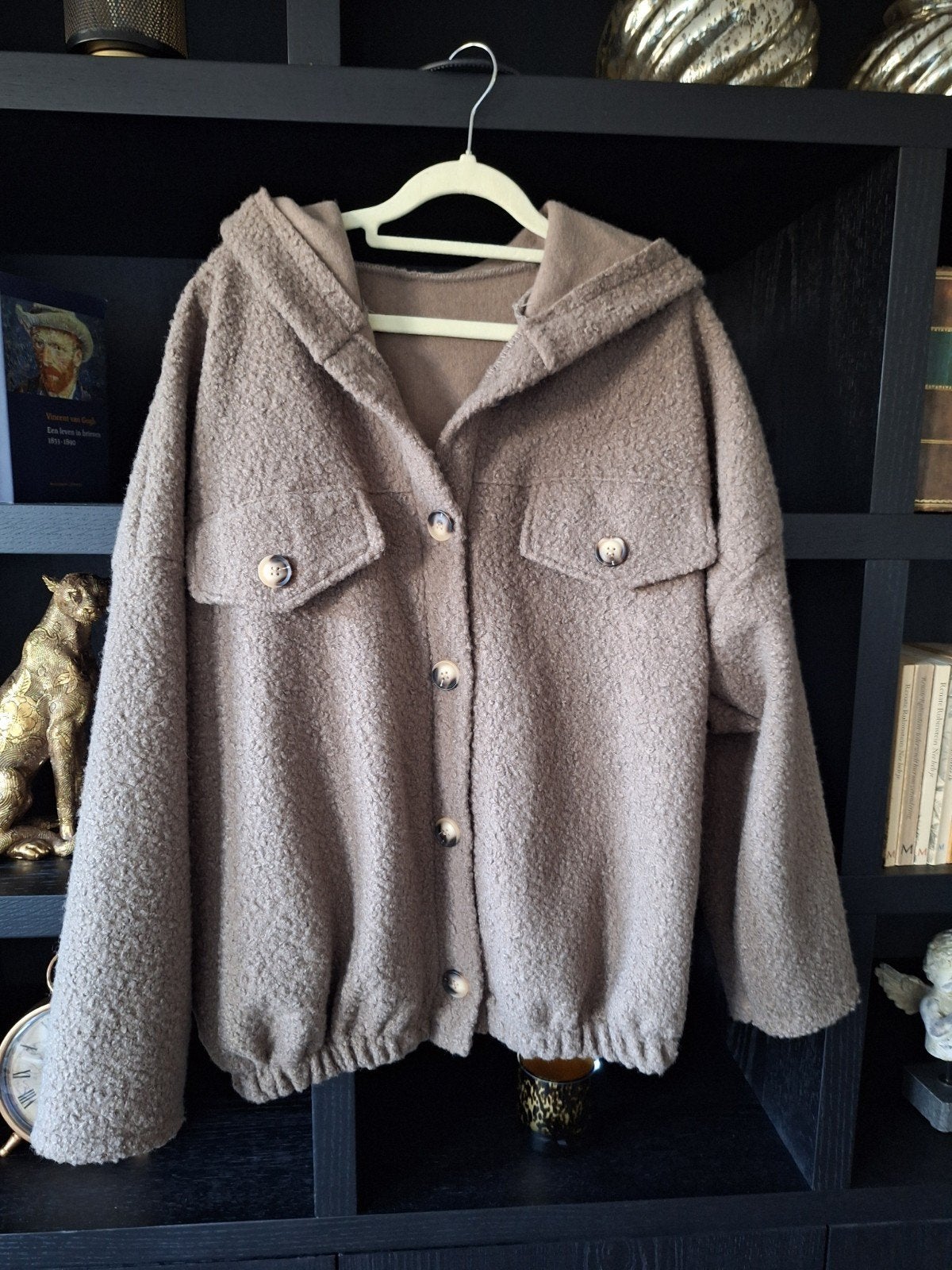 boucle jasje met capuchon 1 maat 40 42 44 taupe, Kleding | Dames, Made in Italy, Bruin, Maat 42/44 (L), Nieuw