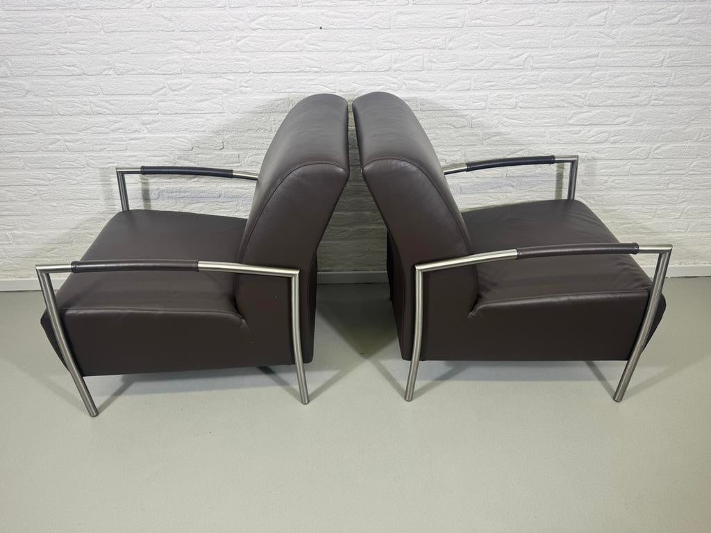 2 Gelderland fauteuils - donkerbruin leer, Gebruikt, Minder dan 75 cm, Leer, Ophalen of Verzenden