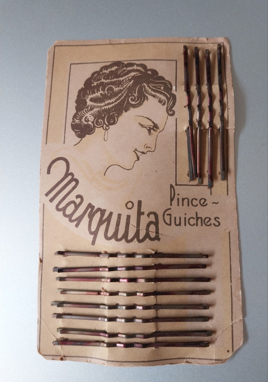 Vintage kaart met haarspelden Marquita, Ophalen of Verzenden
