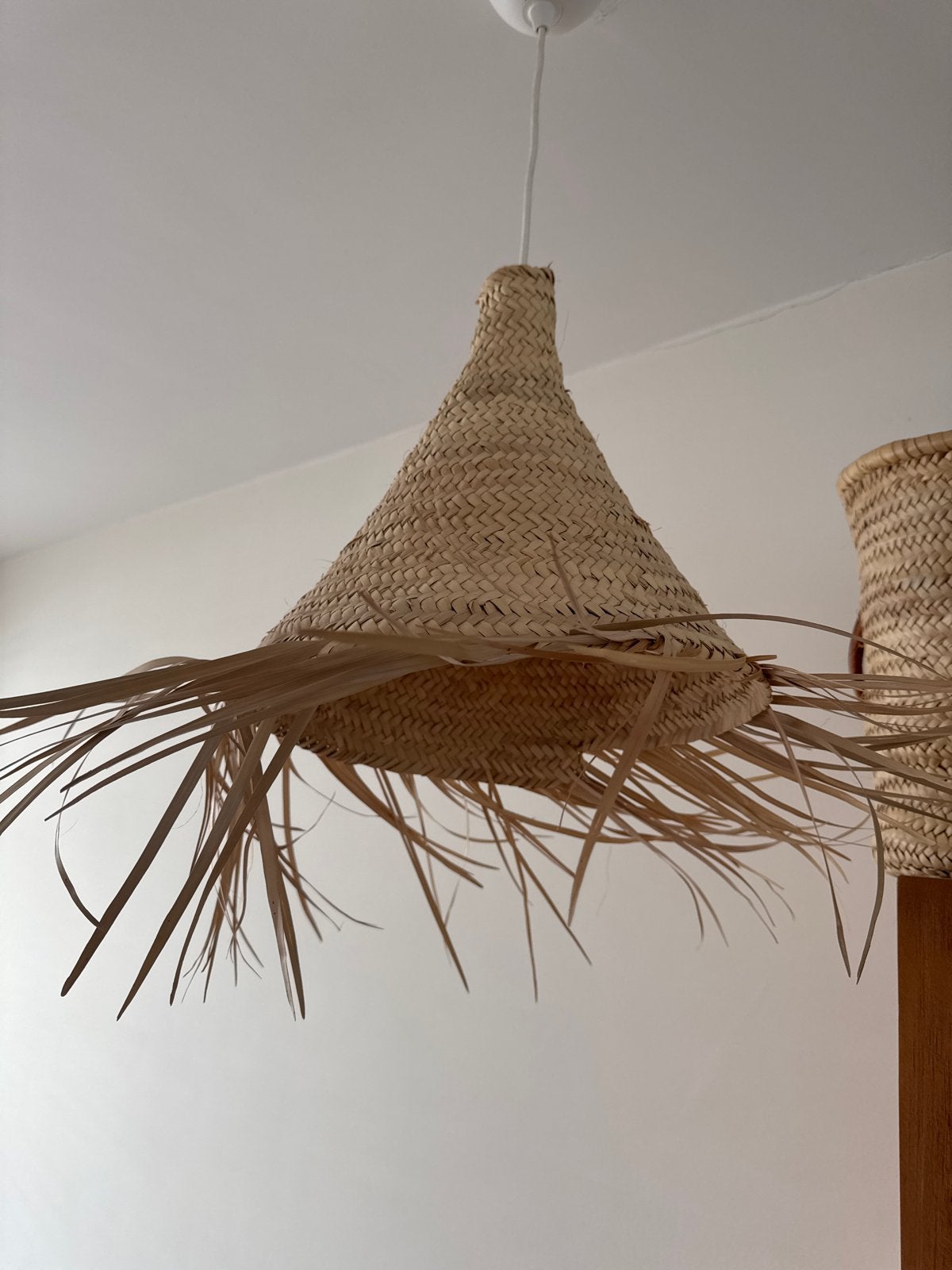 Handgemaakte Marokkaanse Bohème Hanglamp van Stro, Ophalen of Verzenden, Zo goed als nieuw, Natuurlijk materiaal, E27 (groot)