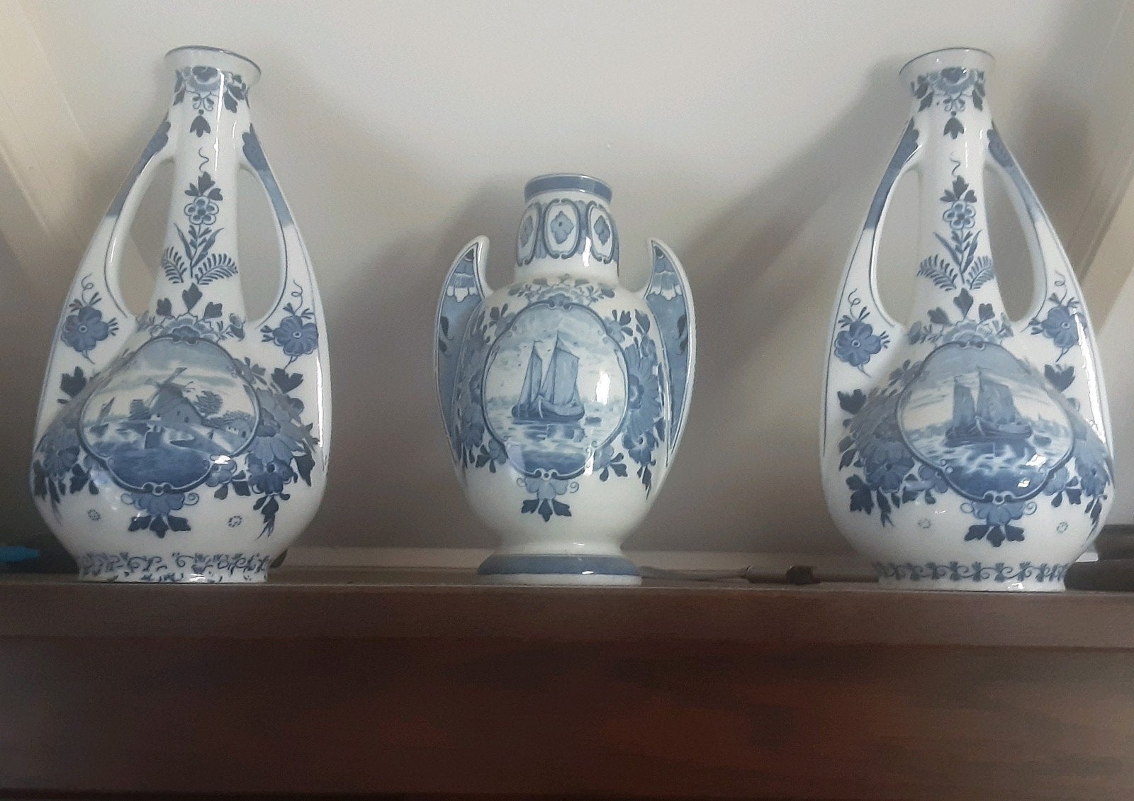 3 antieke blauwe kastvazen, Antiek en Kunst, Ophalen of Verzenden