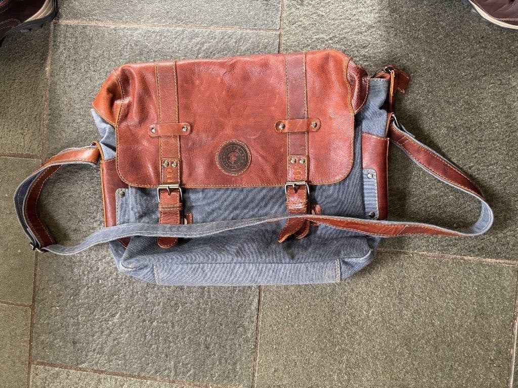 Leder/canvas tas Landleder, Ophalen of Verzenden, Gebruikt, Blauw, Overige typen