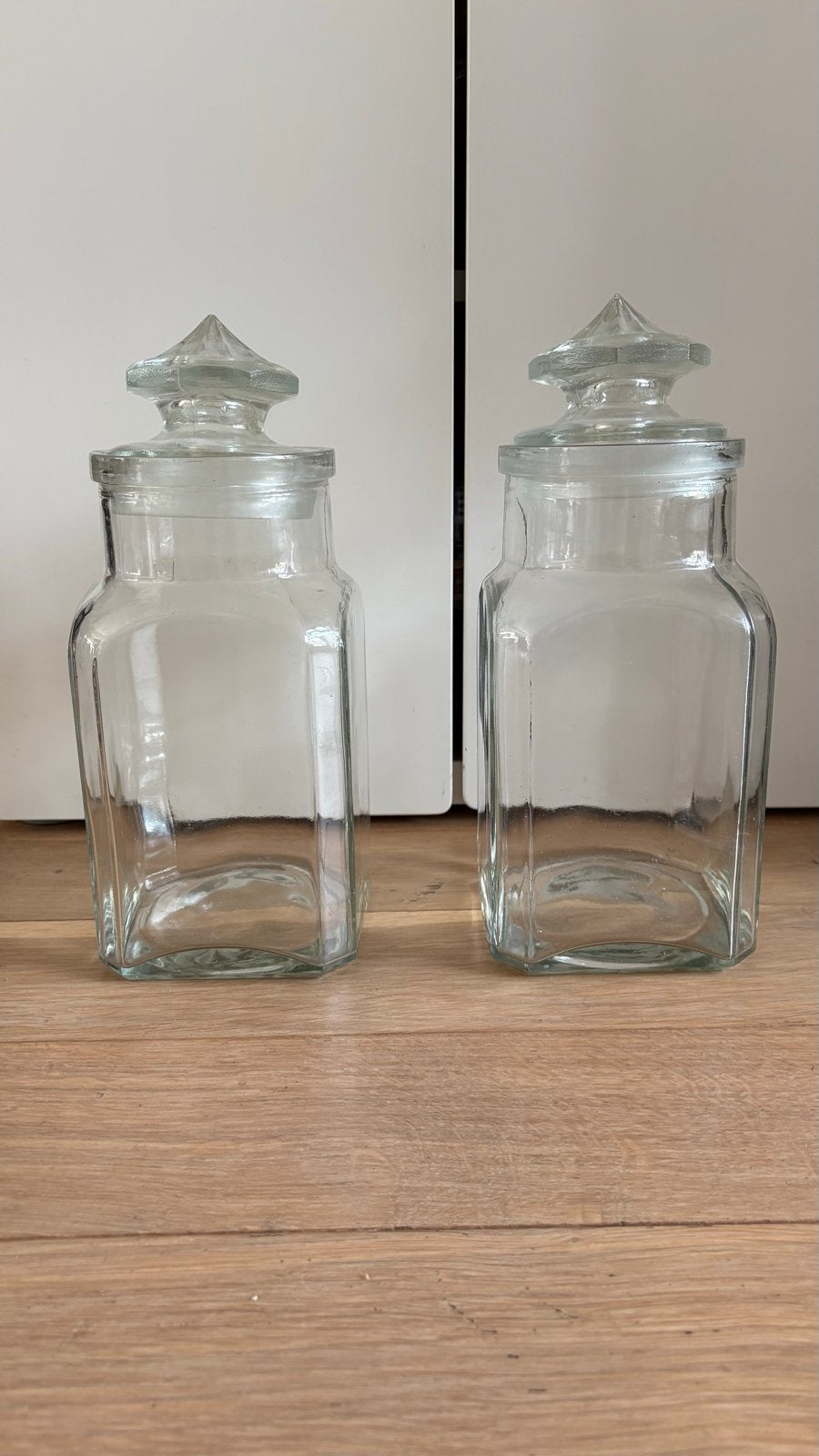2 stuks Glazen Snoeppot / Voorraadpot met Diamant Deksel, Ophalen