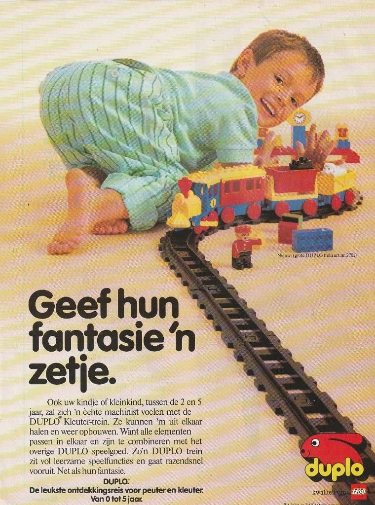 Retro reclame 1986 Lego Duplo jongetje met treintje, Verzamelen, Verzenden, Overige typen