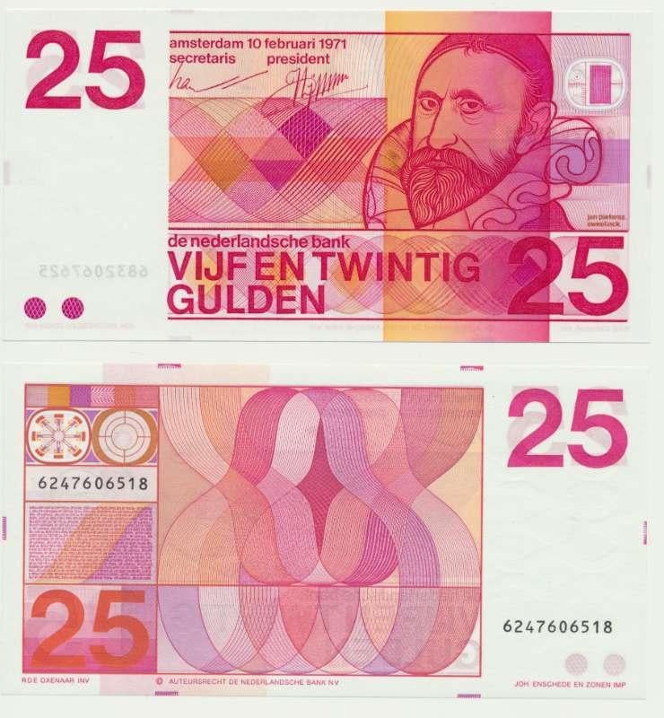 Nederland 25 Gulden 1971 Sweelinck UNC (10 cijfers)