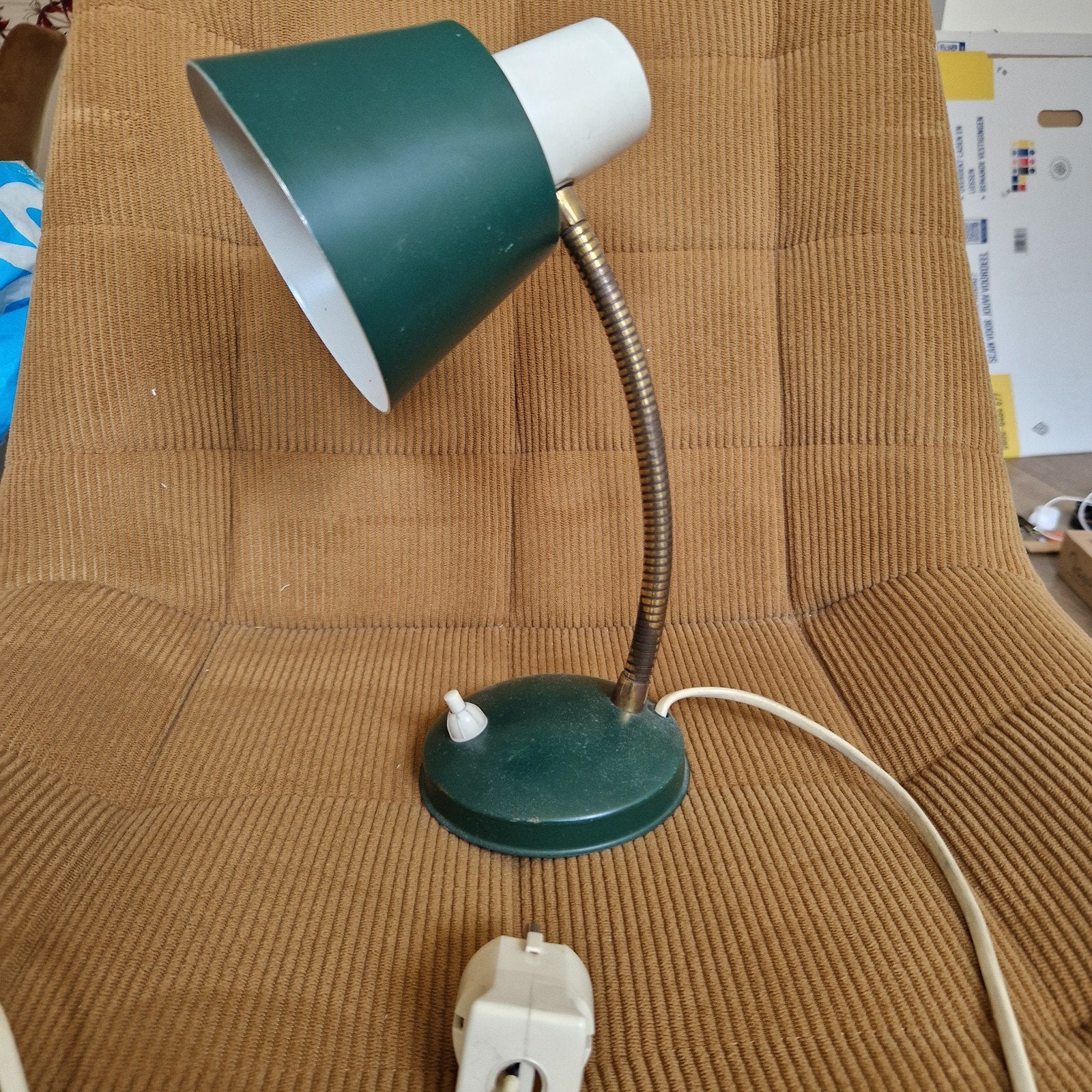 Vintage, jaren 60 of 70,Groene Bureaulamp met Flexibele Arm, Ophalen of Verzenden
