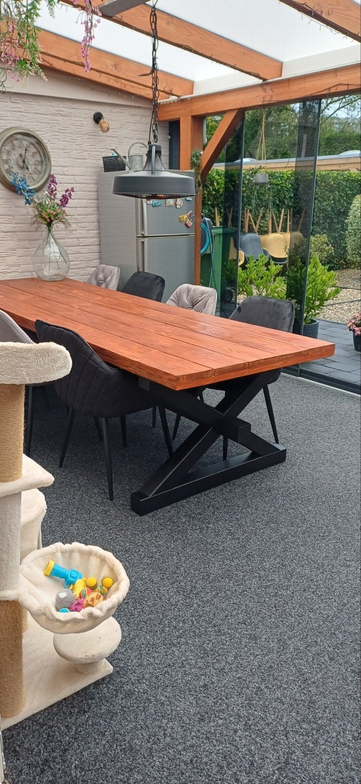 Eettafel, Tuin en Terras, Ophalen, Zo goed als nieuw, Rechthoekig, Hout