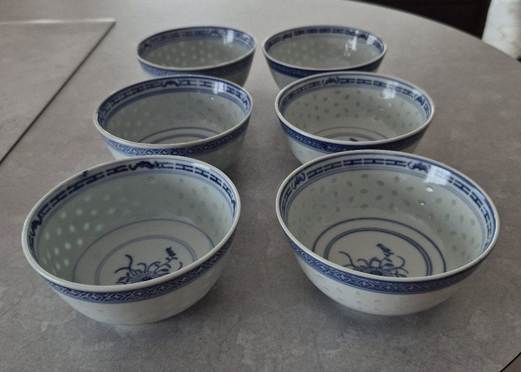6 Chinese schaaltjes / kommetjes met rijstajour, Antiek en Kunst, Ophalen of Verzenden