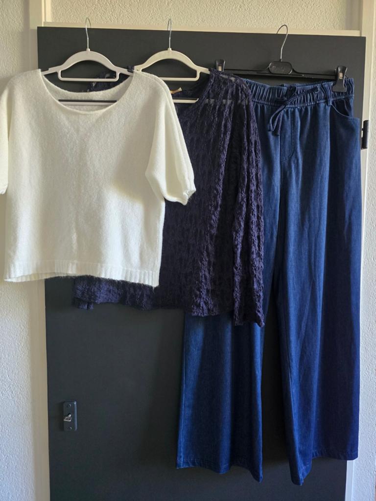 Alpacawol truitje kanten top wide leg 40 42 44, Kleding | Dames, Blauw, Maat 42/44 (L), Nieuw, Ophalen of Verzenden