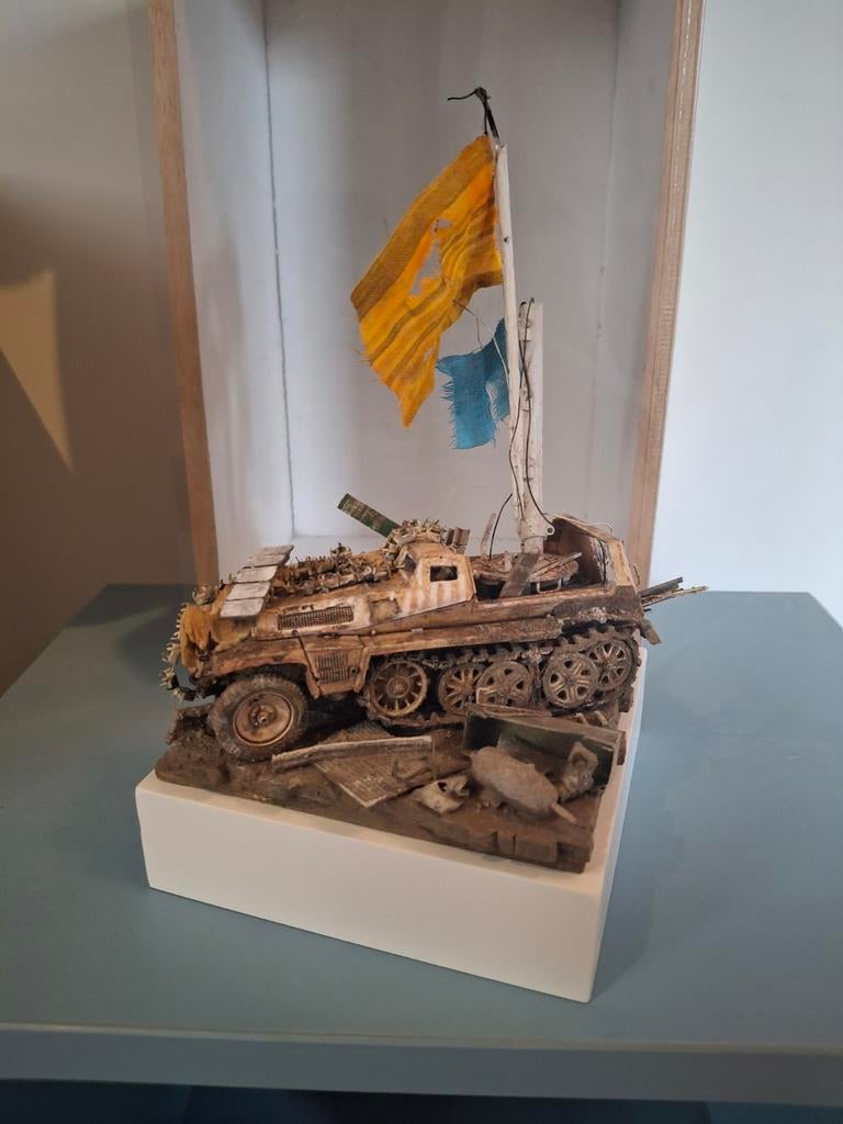 Diorama met half-track voertuig - WO2 sdkfz 250, Overige merken, Gebruikt, 1:32 tot 1:50, Overige typen