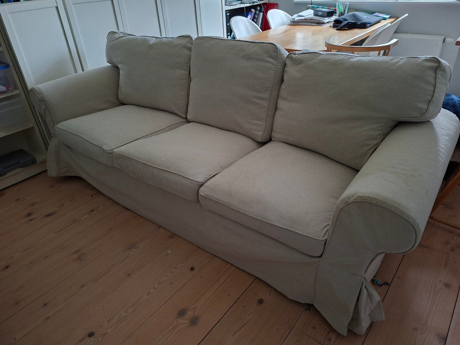 Ikea Ektorp beige 3 zits bank, Huis en Inrichting, Banken | Bankstellen, Ophalen, Gebruikt, Driepersoons, 75 tot 100 cm